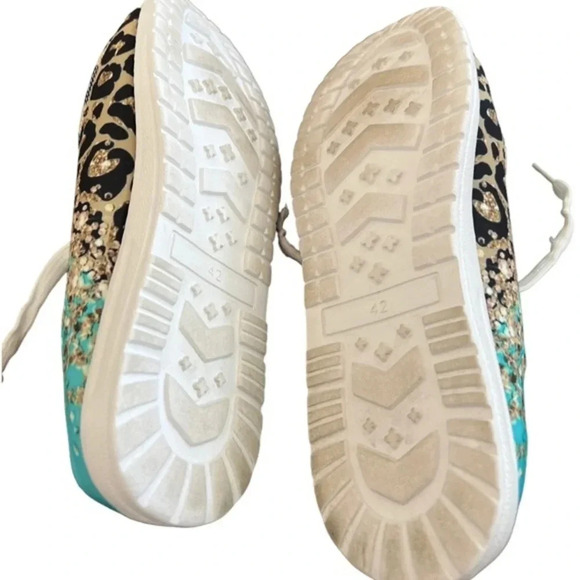 Leopard Print Turquoise Slip On Canvas Comfort Shoes New 9.5 - Picture 5 of 7